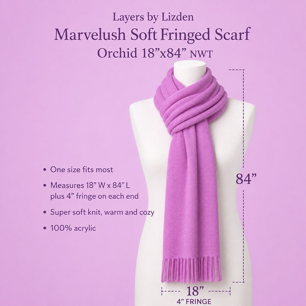 Layers by Lizden Marvelush Soft Fringed Scarf Orchid Purple‎ 18x84 NWT